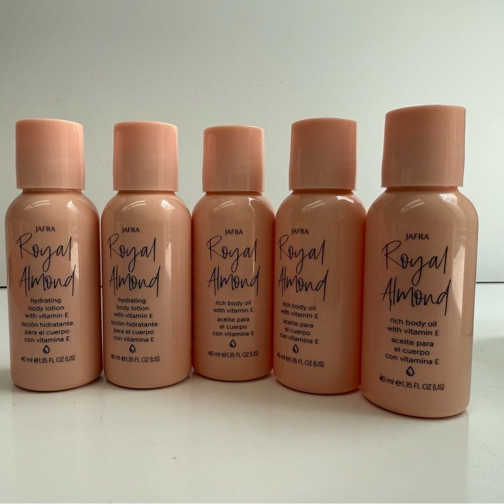 Jafra Royal Almond Rich body oil & body lotion travel size lot bundle 1.35fl oz